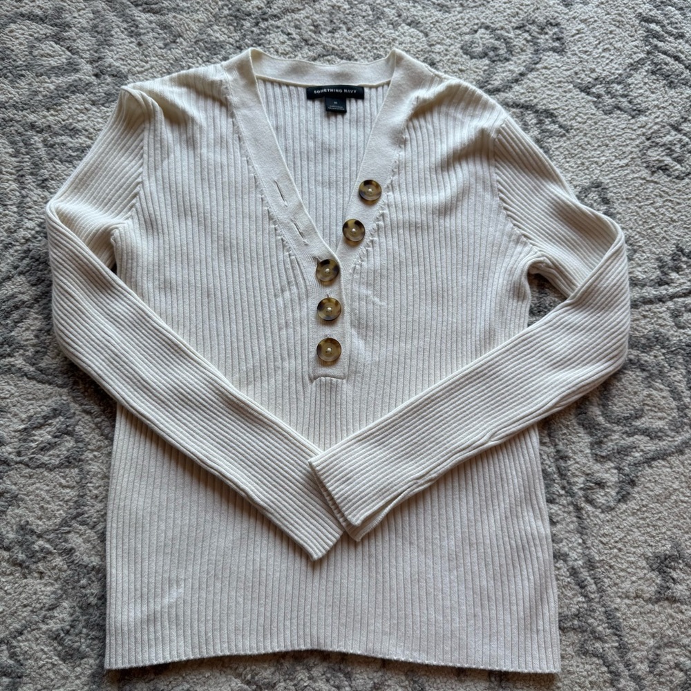 Something Navy Cream Cardigan with Button Accent